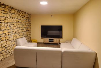 tv room in the basement