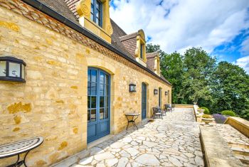 The front side terrace overlooking the gardens 