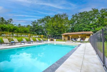 The swimming pool and the pool house 